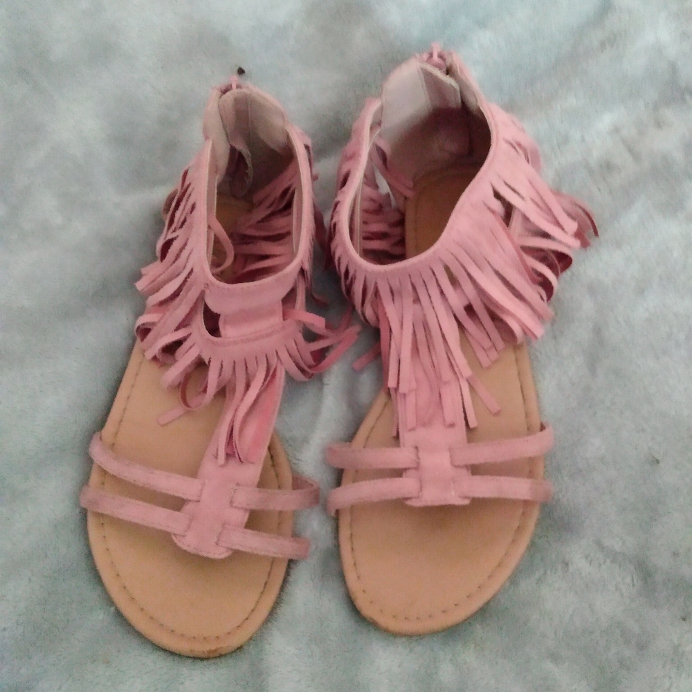 3/$15 Fringed rose coloured sandals